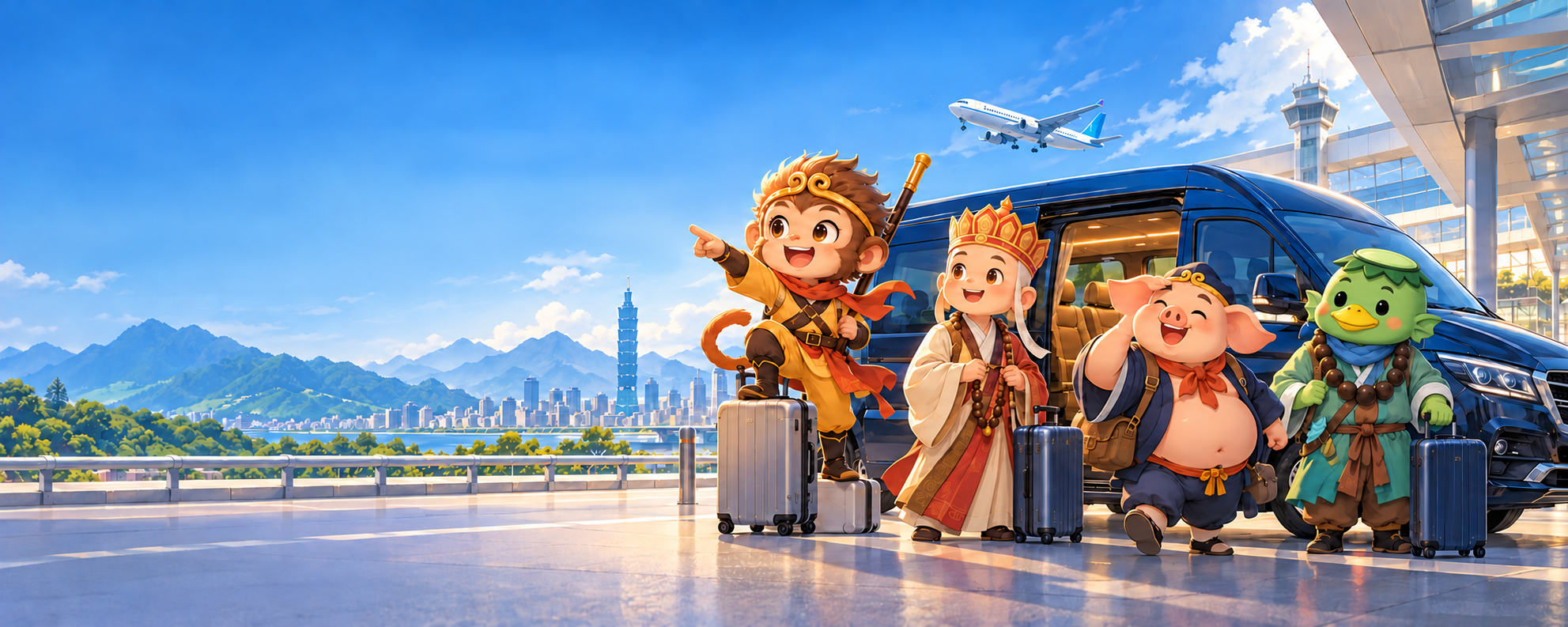 嬉遊台灣旅行接送插畫